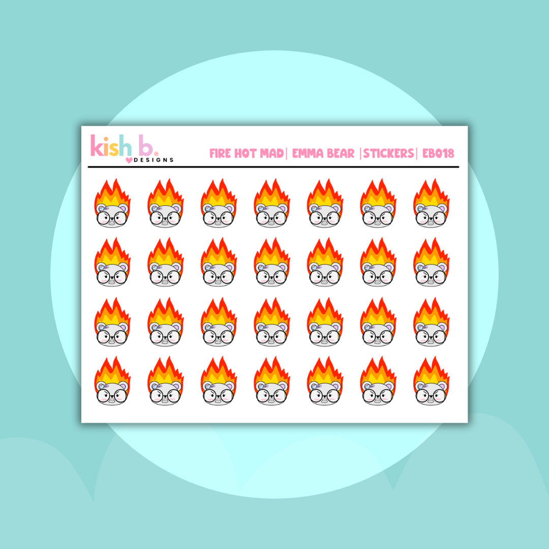 Fire Hot Mad| Emma Bear| Emoti| Stickers