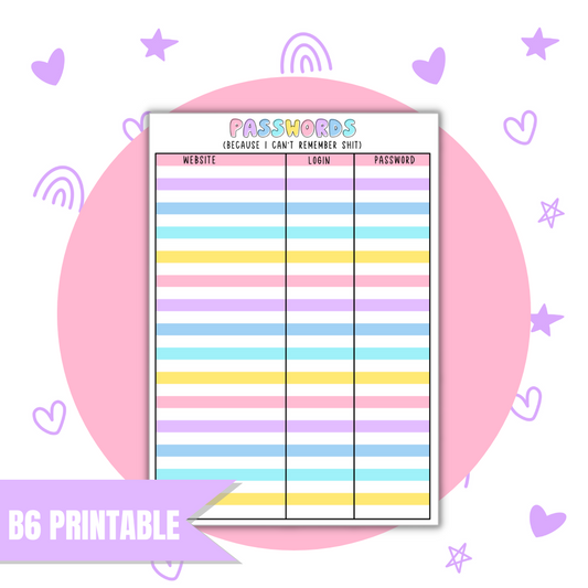 B6 Passwords | Full Page Digital Sticker |