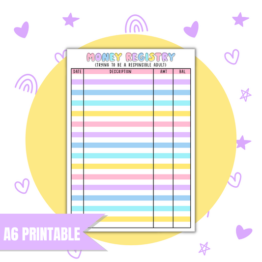 A6 Money Registry | Full Page Digital Sticker |