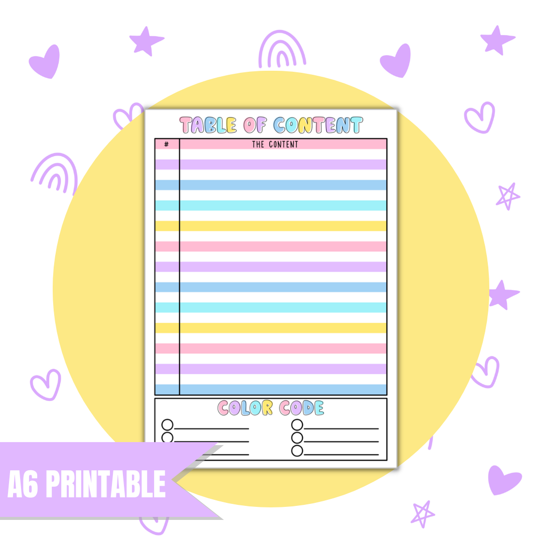 A6 Table of Content | Full Page Digital Sticker |