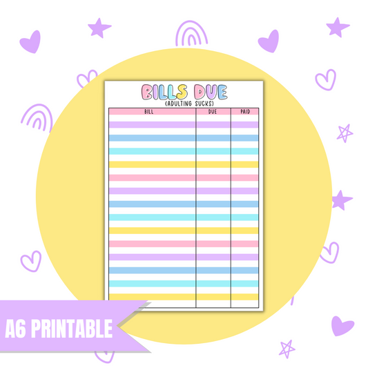 A6 Bills Due | Full Page Digital Sticker |