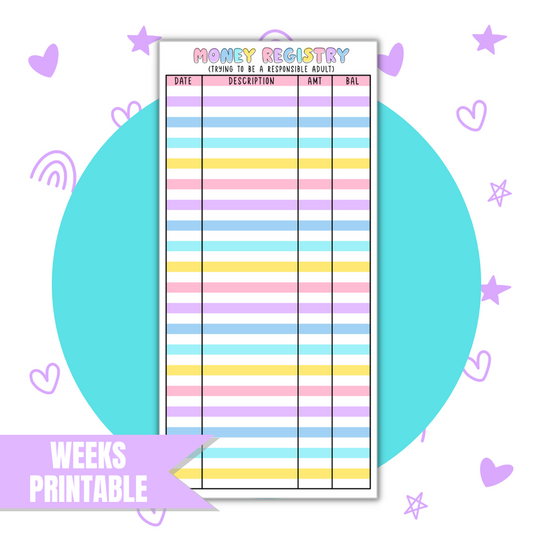 Hobo Weeks Money Registry | Full Page Digital Sticker |