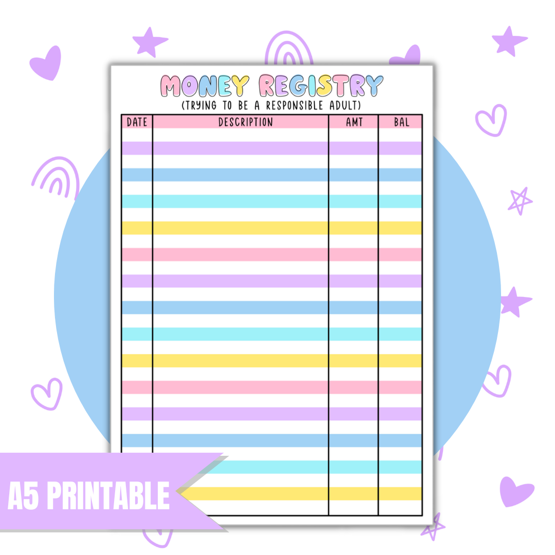 A5 Money Registry | Full Page Digital Sticker |