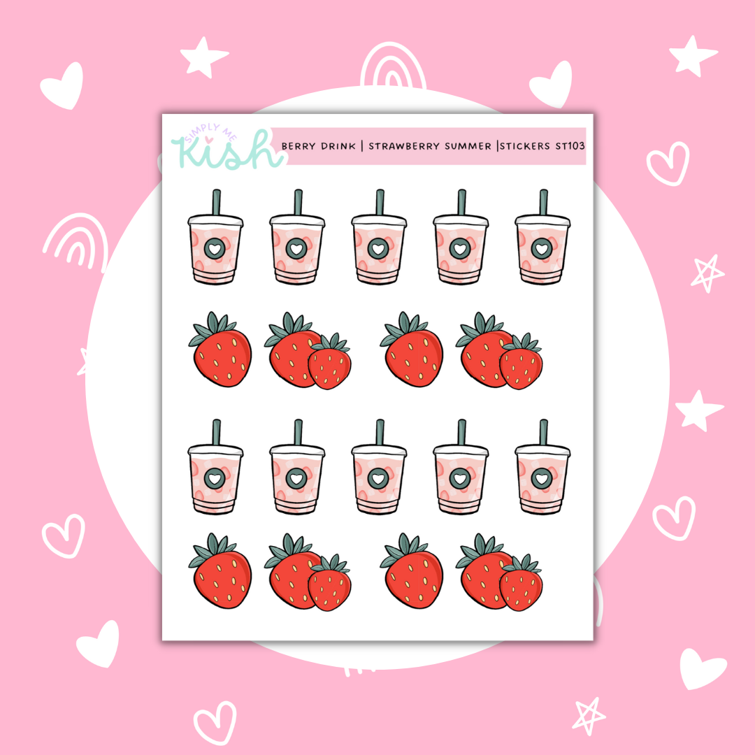 Strawberry Drink | Strawberry Summer |  Decorative | Stickers