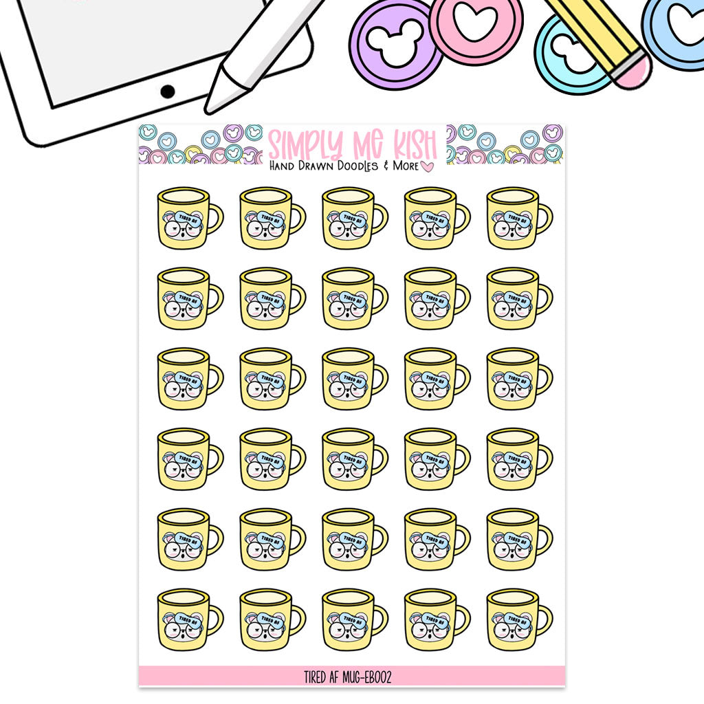 Tired AF Mug |Emma Bear| Sticker Sheet